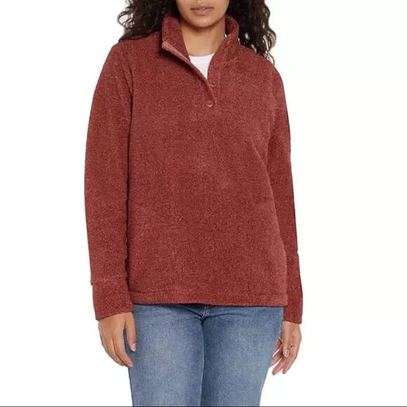 EDDIE BAUER women’s size XL rust color fleece pullover with pockets relaxed fit - Picture 2 of 15